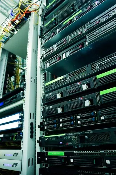 Organized server racks and network cabling maintained by Valley Computers